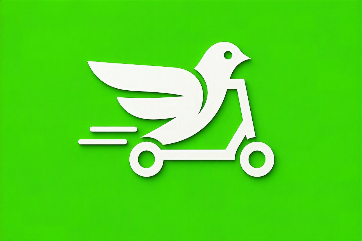 White Sparrow bird and electric scooter emblem on a bright green background